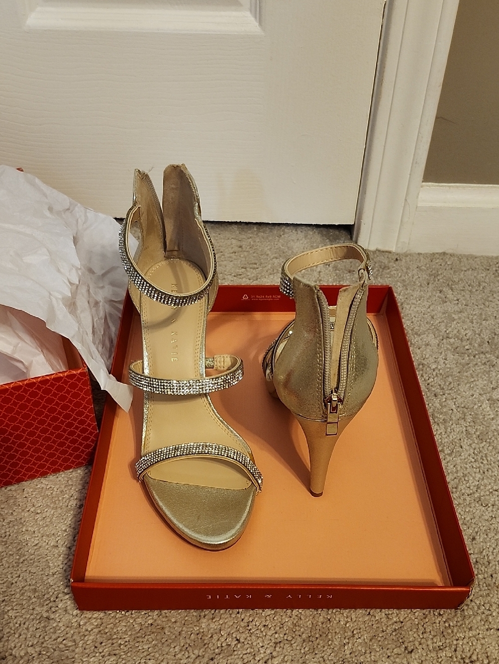 Kelly & Katie Gold Rhinestone Ankle-Strap Heels